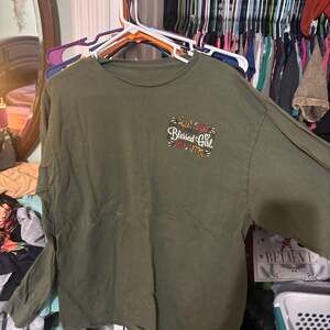 Blessed Girl Joy Of The Lord Long Sleeve Graphic T-Shirt Olive Green